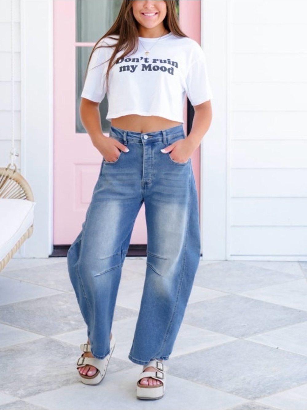 High-Waist Wide Leg Women’s Jeans - Light Blue
